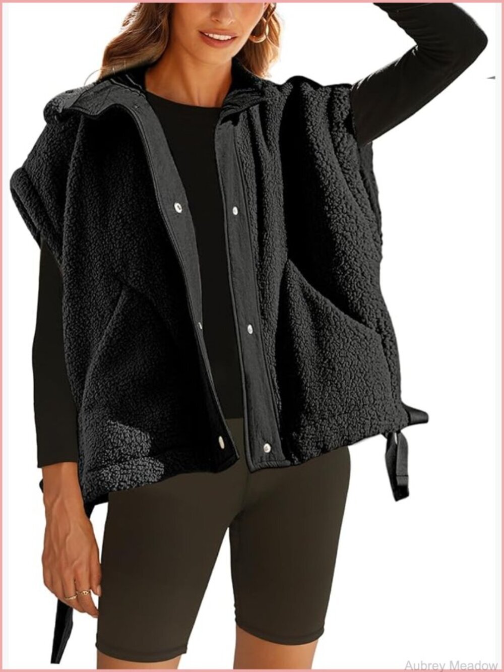 Oversized Fleece Vest Sleeveless Button Down Sherpa Gilet Jacket with Pockets